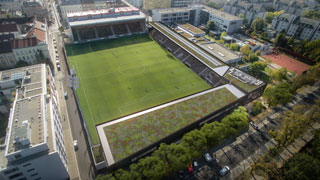 Visualisierung eines Stadions von oben mit Tribnen