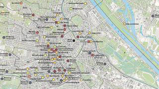 City map with locations of historical monuments