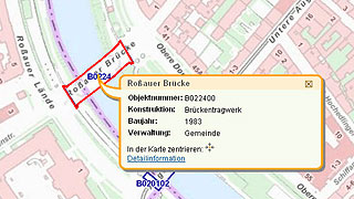 Stadtplanausschnitt der Brckeninformation Wien mit blau gekennzeichneten Brcken