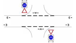 Grafik: Fahrradstrae im Kreuzungsbereich bei markierter Begrenzungslinie