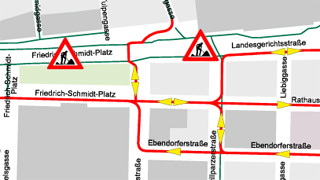 Umleitungsplan fr den Radverkehr auf der Landesgerichtsstrae zwischen Alser Strae  und Josefsgasse